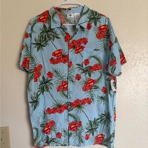 NWT Superman Blue Superman Floral Hawaiian Men's Shirt Size Small